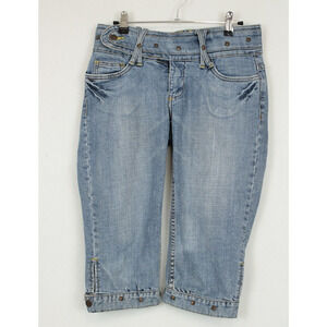 Instant‎ Vintage Capri Jeans Women Juniors 5 Low Rise Stud Hem & Waist Y2K Blue